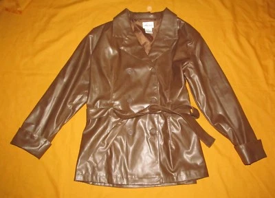 CAREN SPORT коричневый ПВХ спереди кнопка куртка ремень с манжетами рукава женщин плюс sz 1 X - Изображение 1 из 4