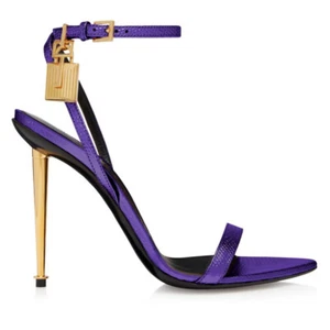 Women Metal Stiletto High Heels Ankle Strap Sandals With Lock Prom Leather Shoes - Picture 1 of 31