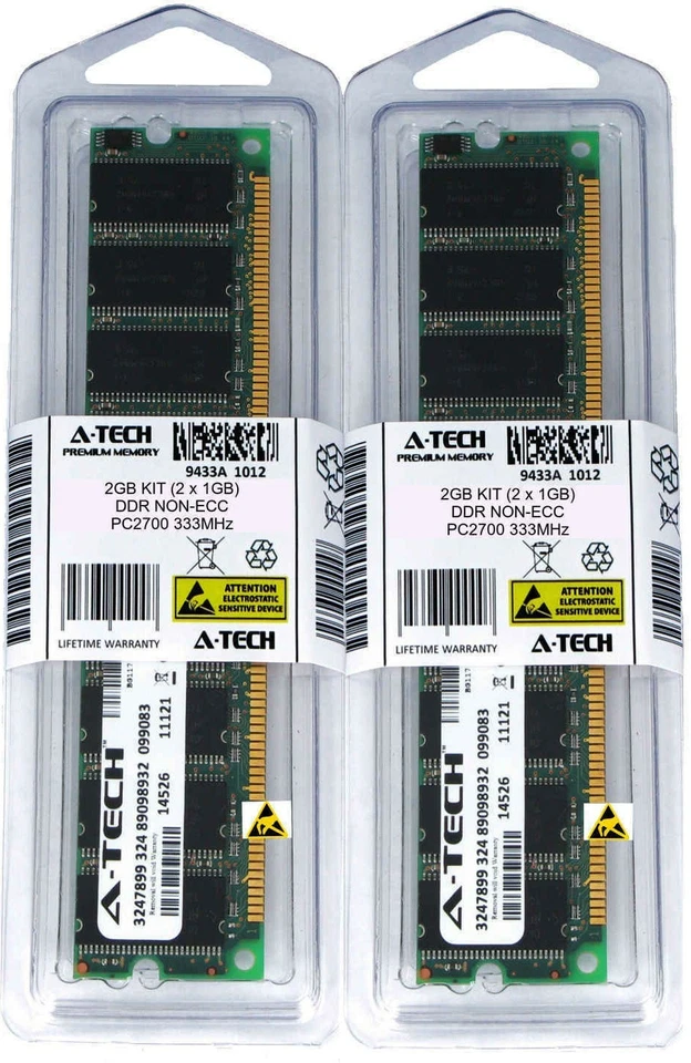 A-Tech 2GB 2 x 1GB PC2700 Desktop DDR 333 MHz 184-pin DIMM DDR1 Memory RAM 2G 1G - Image 1 of 2