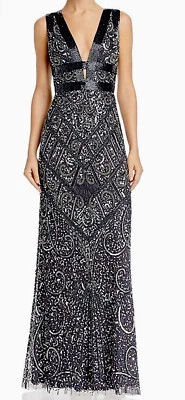 Women’s Formal Dress Sz 10 Silver Gray AIDAN BY AIDAN MATTOX Heavily Beaded Gown - Image 1 of 4