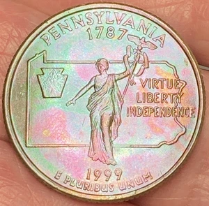 1999-D Pennsylvania State Quarter Beautiful Lustrous Rainbow Toned Coin  #52 - Picture 1 of 14