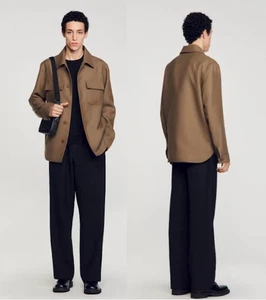 NWT SANDRO Buttoned Oversized Twill Shirt Jacket Overshirt Kaki Clair Size XXL - Picture 1 of 15