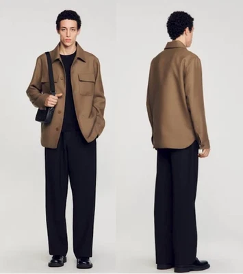 NWT SANDRO Buttoned Oversized Twill Shirt Jacket Overshirt Kaki Clair Size XXL - Image 1 of 4