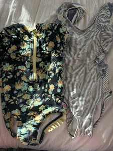 Ruffle Butts Girls Size 5 One Piece Swimsuit Striped And Floral Lot Of Two - Picture 1 of 2