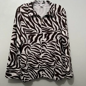 Tanjay Full Zip Lightweight Animal Print Sequined Jacket Women's Size Large - Picture 1 of 9