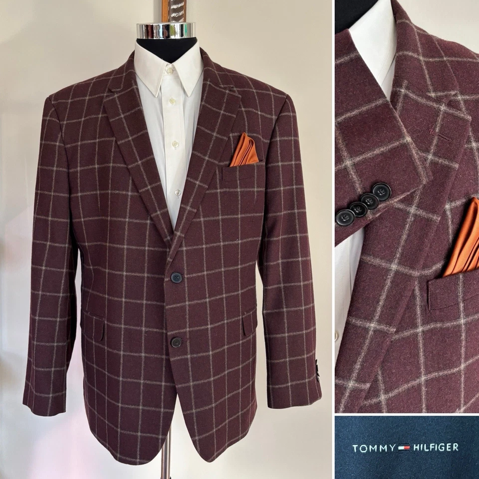 Tommy Hilfiger Hombres Dos Botones Blazer Tweed Cuadros Abrigo Deportivo Chaqueta Talla 48R Foto 1 de 4