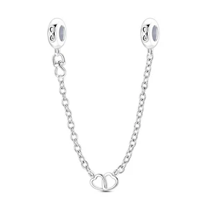 MULA European 925 Sterling Silver Charm Double Heart  Safety Chain For Bracelet - Picture 1 of 5