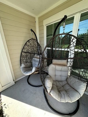 Hanging Egg Swing Chair Indoor/Outdoor with Tan Cushions - Image 1 of 4