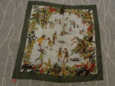 美丽复古 Cocgni 真丝冬季场景儿童雪橇家庭-意大利 — 第 1/4 张图片