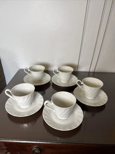 Fine Yorkshire Royal Swirl White China Japan Set Of 5 Cups And Saucers Nvr Used - Picture 1 of 24