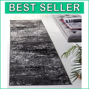 Contemporary 2'6" x 8' Abstract Runner Rug - Silver & Black, Non-Shedding Design - Picture 1 of 6