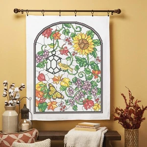 Herrschners® Autumn Stained Glass Lap Quilt Top Stamped Cross-Stitch Kit - Picture 1 of 1
