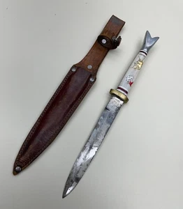 Extremely RARE Japan Fishtail Matador's Knife 9 in Overall w/ Leather Sheath VG - Bild 1 von 10