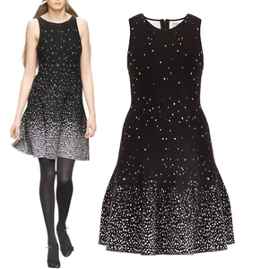 Issa London Runway Dress Stretch Knitted Black White Polka Dot Snowflakes size L - Picture 1 of 13