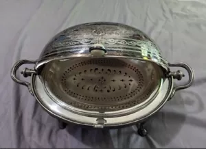 ATQ Roberts & Belk, Sheffield Silverplate Domed Roll Top Breakfast Warmer Dish - Picture 1 of 12