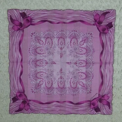 N319 LANVIN Bufanda de Algodón Púrpura Bufandas Cuadrado de Bolsillo 19" X 19" Foto 1 de 4