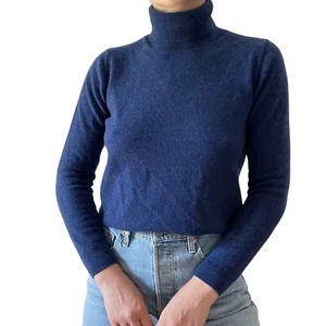 Suéter Jennie Liu Mujer Azul 100% Cachemira Suave Minimalista Cuello Alto Talla M - Imagen 1 de 5