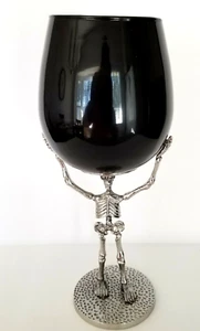 Black Glass/Metal Skeleton Halloween Wine Glass Décor Votive Holder - Picture 1 of 8