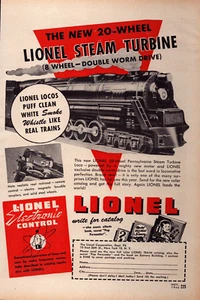 Pubblicità stampa Lionel 1946 20 ruote Pennsylvania turbina a vapore locomotiva treno fumo - Foto 1 di 1