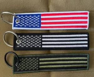 3 Pack USA American Flag Keychain Tags with Key Rings Double Sided Embroidered - Picture 1 of 8