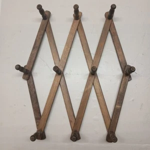 Vintage Wooden 10 Peg Expandable Hanging Rack Accordion Folding NEVCO HONG KONG - Picture 1 of 6