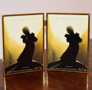 2 PRINCESS Solid BRASS Photo Frames 5"x7" Angelica Free Standing/Hanging Folding - Picture 1 of 8
