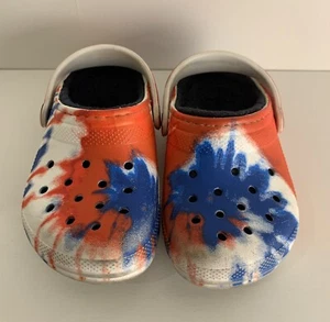 Crocs Clogs Red White Blue Tie Dye Slip On BLK Inside Youth US Size 10 - Picture 1 of 8