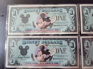 1990 DISNEY DOLLAR D-SERIES 4 With LOW Consecutive Serial # Uncirculated  - Picture 1 of 5