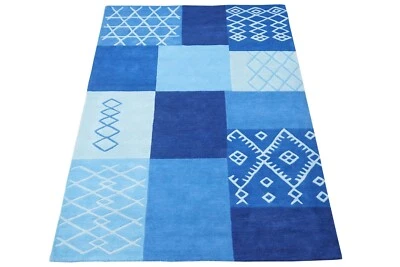 Blau Beige Teppich 100% Wolle 160X230 cm Orientteppich Handgetuftet HT404 - Bild 1 von 4