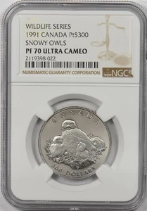 Canada 1991 300 Dollars platinum Snowy owl animal NGC Proof 70UC 1oz platinum. 3 - Picture 1 of 2