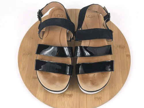 Sandali UGG slingback plateau donna 10 neri Braelynn vernice pelle scamosciata