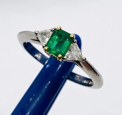 Платиновое кольцо Tiffany & Co PT950 из 18-каратного золота с изумрудом и бриллиантом размер 6 - Изображение 1 из 4