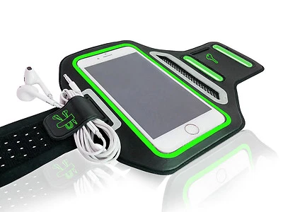 Universal Smartphones 4.7" Green Lycra Armband Sports Reflective Headphone Tie - Image 1 of 4