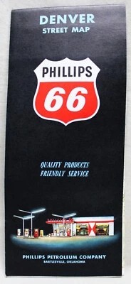 PHILLIPS 66 SERVICE STATION CITY STREET ROAD MAP OF DENVER COLORADO 1961 Foto 1 de 3