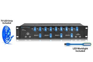 Rack Mount 17 Outlet Power Supply Surge Protector with 5V USB Charging Ports - Picture 1 of 9