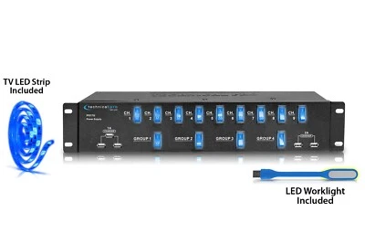TECHNICAL PRO Rack Mount 17 Outlet Power Supply Surge Protector with 5V USB Charging Ports