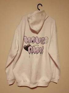 LIMITED EDITION Womens Move With AMK Jumper size Oversized white purple hooded - Picture 1 of 11