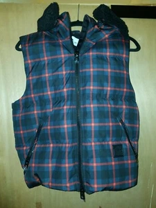 Coach Riley plaid navy crimson size S vest gray duck puffer - Picture 1 of 12
