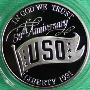 1991 S Proof USO Silver Dollar US Mint Commemorative $1 Coin with Box and COA - Picture 1 of 2