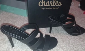 CHARLES David Rivalry Dress Strappy Slip on Heels Sandals Black 9.5 worn - Picture 1 of 10