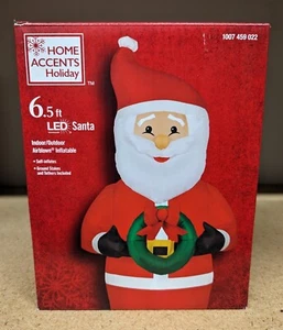 Home Accents Holiday 6.5 Ft Santa Claus Wreath Christmas Inflatable LED Lights - Picture 1 of 2