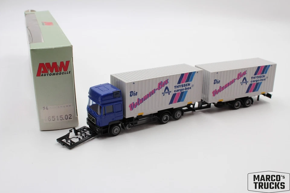 AWM MAN F90 jumbo drawbar truck “Thyssen Cargo-Box” No. 6515.02 1:87 /AW2964 - Image 1 of 1