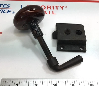 Vintage 2" dia.  Door Knob Swirled Brown Porcelain/ Burl, Handle & Lock - Image 1 of 2