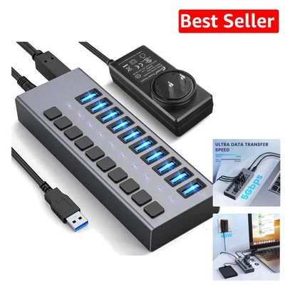 High-Speed 10-Port USB 3.0 Hub with Surge Protection - 12V Adapter Included - Image 1 of 4
