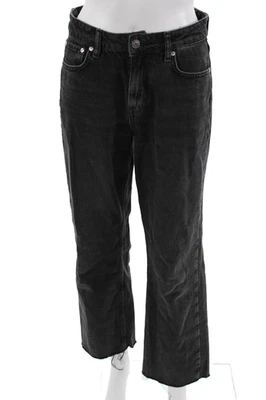 Pantalones de mezclilla para mujer Zara recortados rectos tiro alto gris oscuro talla 4 Foto 1 de 4