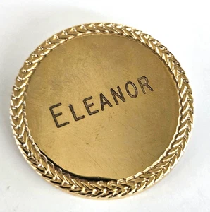 Vintage Eleanor Name Engraved Round Wreath Frame Gold Tone Pin 1-5/16" - Picture 1 of 3