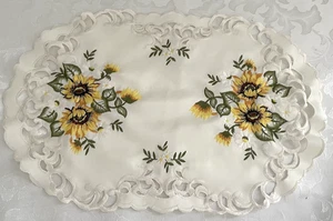 Oval Doily Embroidered Sunflowers 16" x 11" Cottagecore - Picture 1 of 8