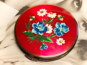 Metallic red floral Vintage Powder Compact: Makeup Mirror-1l - Picture 1 of 6