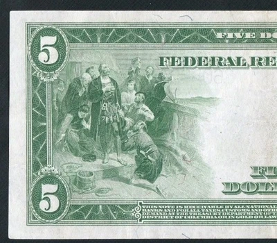 GORGEOUS TYPE THREE CHICAGO 1914 $5 FEDERAL RESERVE NOTE. NO PINHOLES OR TEARS  - Image 1 of 4