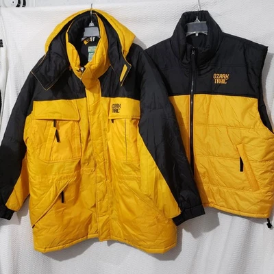 Vtg OZARK TRAIL  Nylon Black/Yellow Winter COAT & Reversible VEST 2 in 1 Sz XL - Image 1 of 4